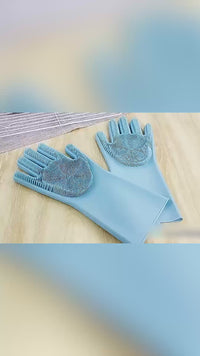 0714A Reusable Silicone Cleaning Brush Scrubber Gloves (Multicolor)