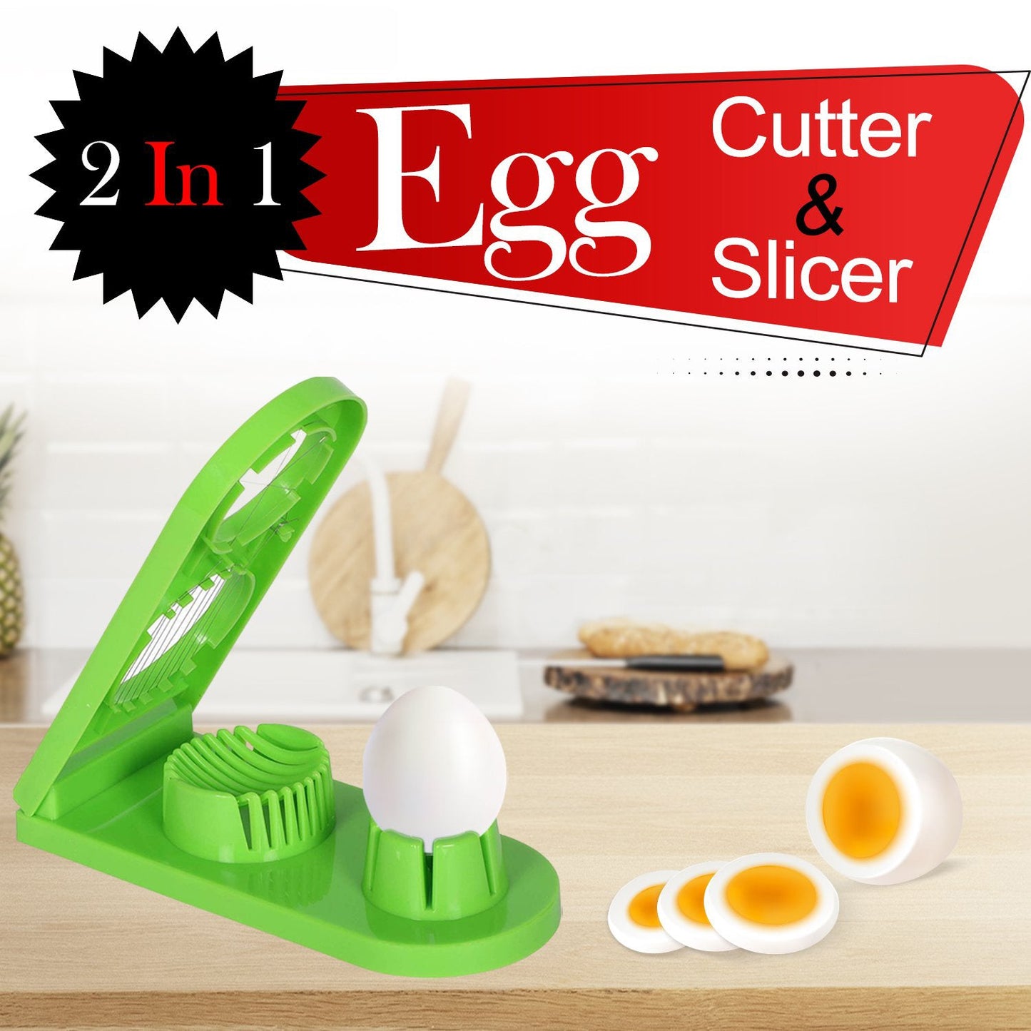 2006 2 in 1 Double Cut Boiled Egg cutter with stainless steel wire for easy slicing of boiled eggs. DeoDap