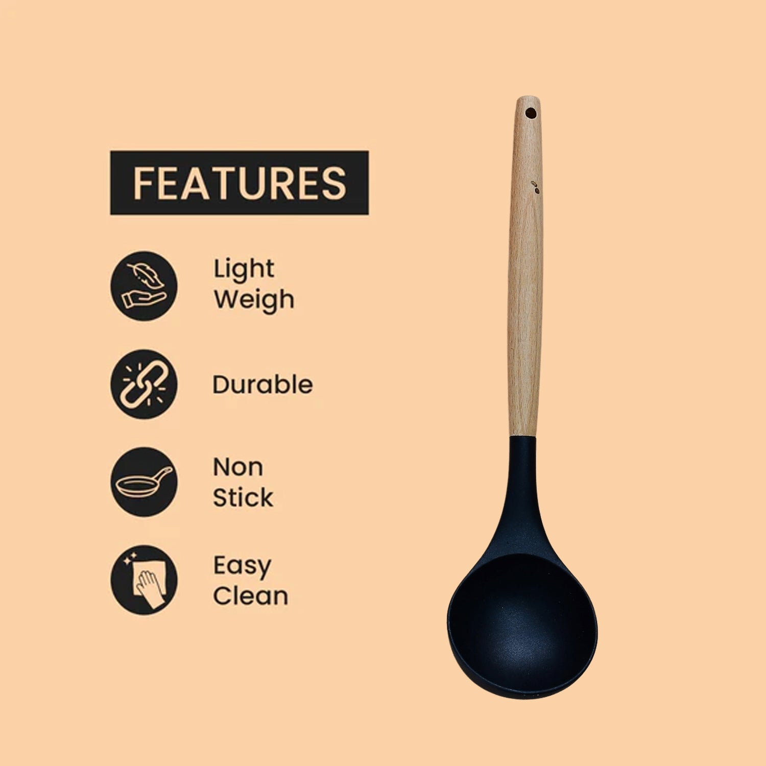 2078 Non Stick Silicon Spoon with Wooden Handle, Silicone Ladle for Cooking & Serving. DeoDap