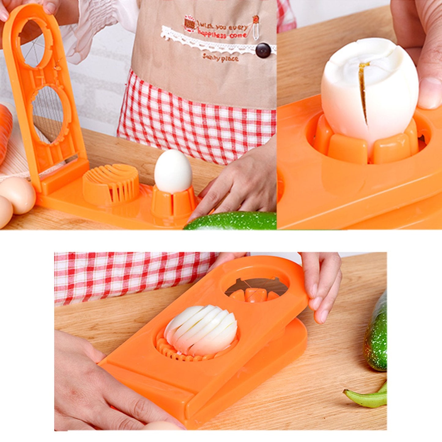 2006 2 in 1 Double Cut Boiled Egg cutter with stainless steel wire for easy slicing of boiled eggs. DeoDap